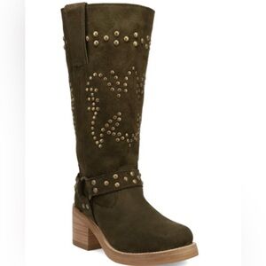 DINGO - Women’s Troubadour Studded Tall Leather Boots - Size 9.5, Olive